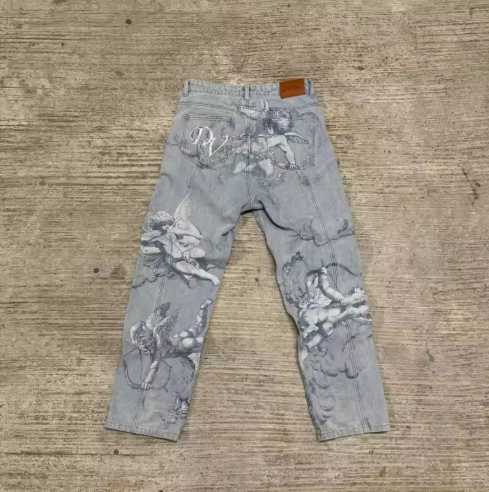 Y2k Angel Baggy Jeans Retro High Street Cupids Arrow Men Women Pants American Hip Hop Streetwear Unisex Casual Straight Jeans