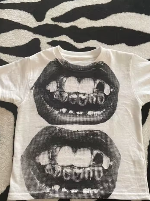 Punk Y2K Baby Short Sleeve Top Gothic Street T-shirt Women's Leisure Basic T-shirt Women's 2024 Summer Top E Girls' Gothic EMO