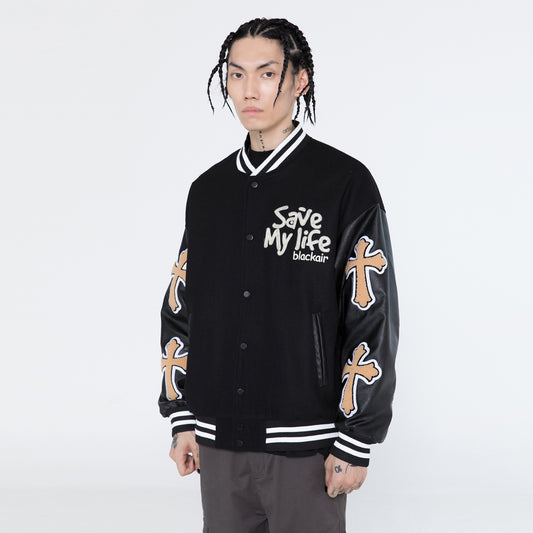 National Tide Hip Hop High Street Cross Embroidered Baseball Jersey