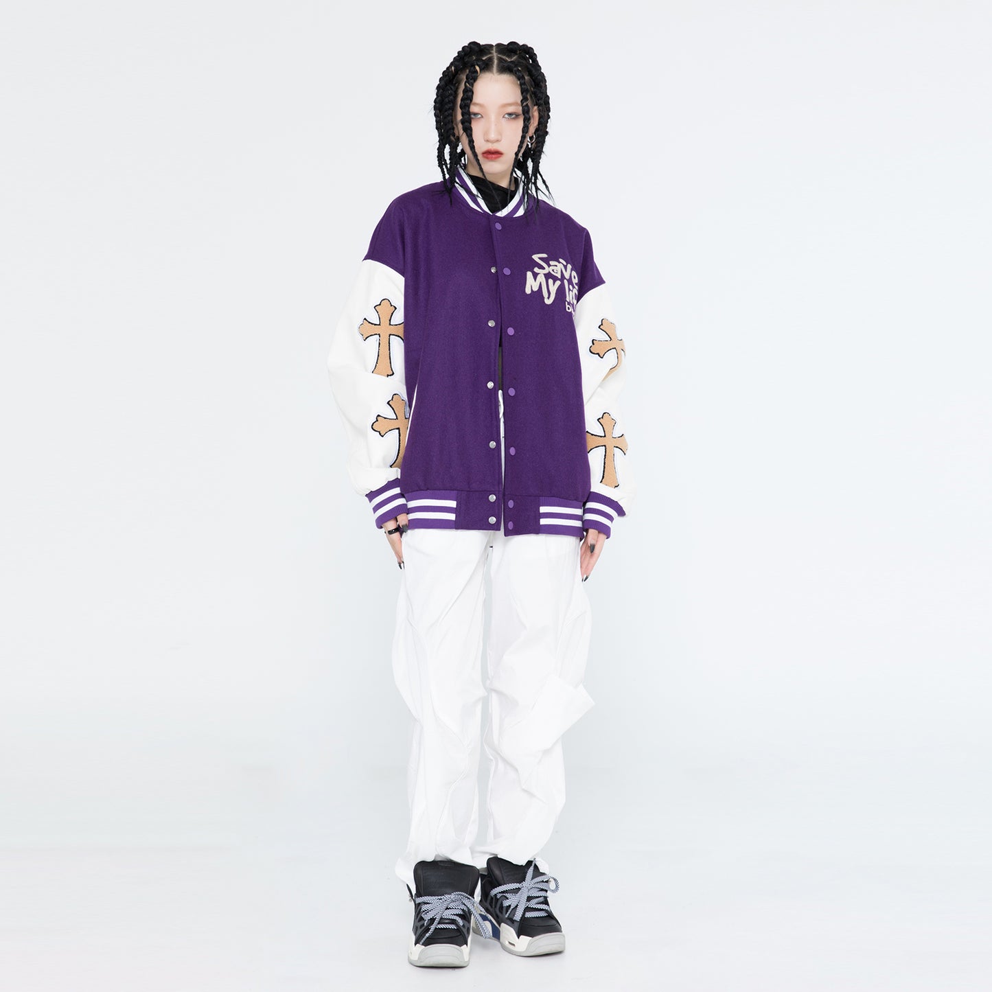 National Tide Hip Hop High Street Cross Embroidered Baseball Jersey