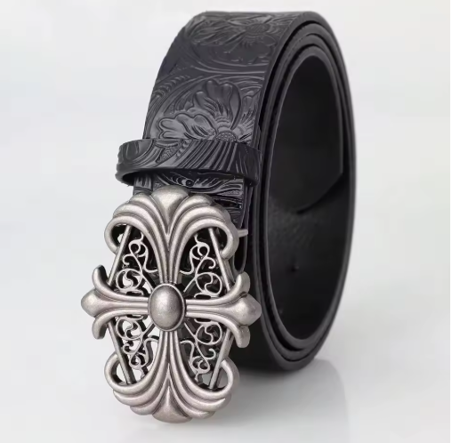 Retro Men's Belt Bohemian Style-Chic Black PU Leather Belt Fashion Vintage Hollow Buckle Belts Punk Rock Y2K Style，For Men Women