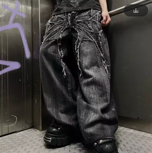 Y2K Baggy Jeans vintage Splicing embroidery Pattern high quality jeans Hip Hop Gothic Streetwear men women Casual wide leg jeans