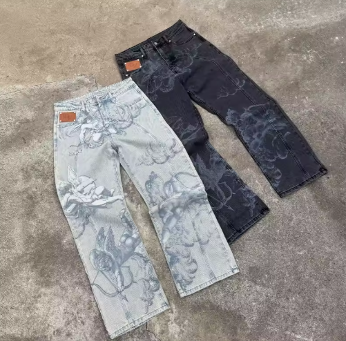 Y2k Angel Baggy Jeans Retro High Street Cupids Arrow Men Women Pants American Hip Hop Streetwear Unisex Casual Straight Jeans