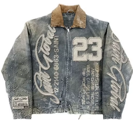 American Retro Jacket Y2K Clothes Men Women Hip Hop Letter Stitching Embroidery Washed Oversized Jackets Casual Coats Streetwear