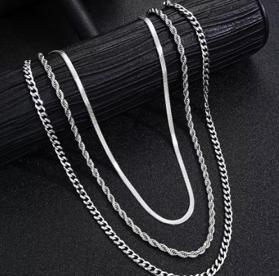 2024 New Simple Stainless Steel Silver Color Jewelry Sets for Men Unisex Punk Vintage Smooth Ring Necklace Bracelet Set Gifts
