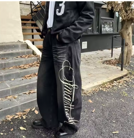 New Letter Printed Straight-Leg Baggy Jeans For Man Hip Hop Fashion Washed Denim Pantalones American Retro Y2K Streetwear Jean