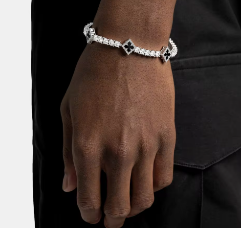 TOPGRILLZ Iced Out Charm Lucky Clover 4mm Tennis Bracelet Black Drip Oil Micro Paved Cubic Zircon Chain For Men Women Jewelry