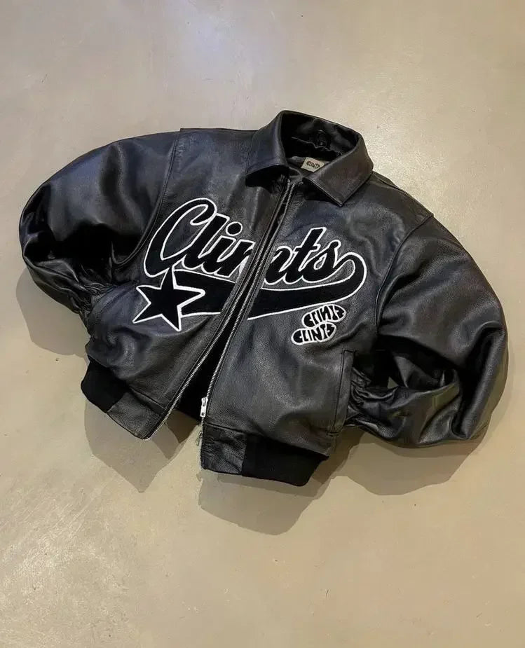 Retro Embroidered Leather Jacket