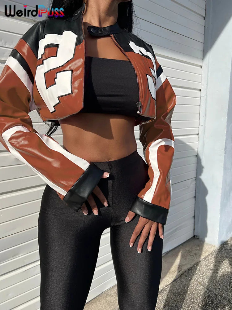 Varsity Crop Leather Jacket