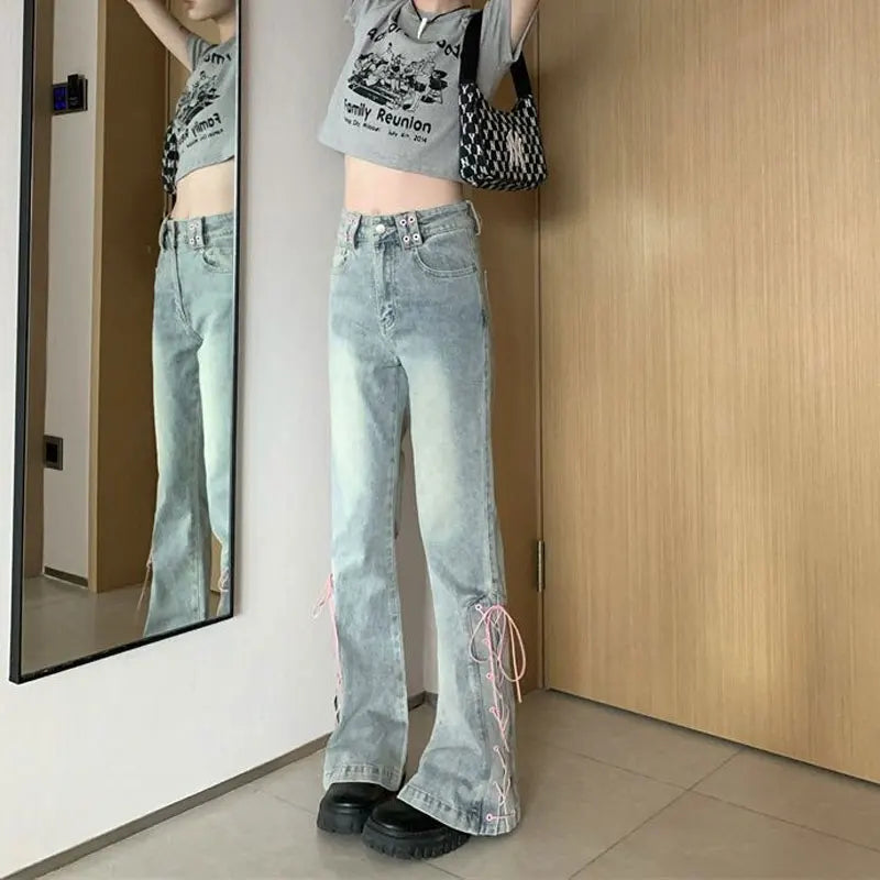 Vintage Lace-Up Flared Jeans